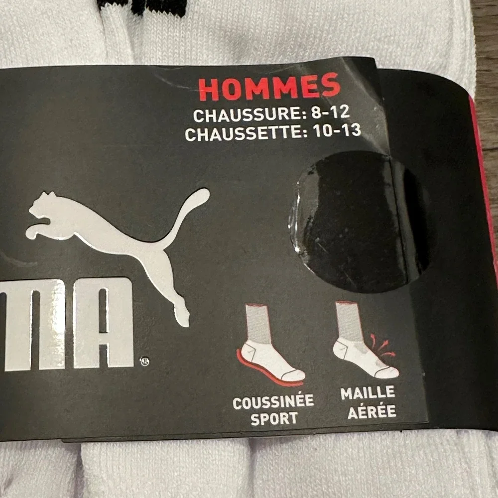 PUMA Men's Crew Socks 6-Pair White Cushioned Sport Size 10-13 NWT